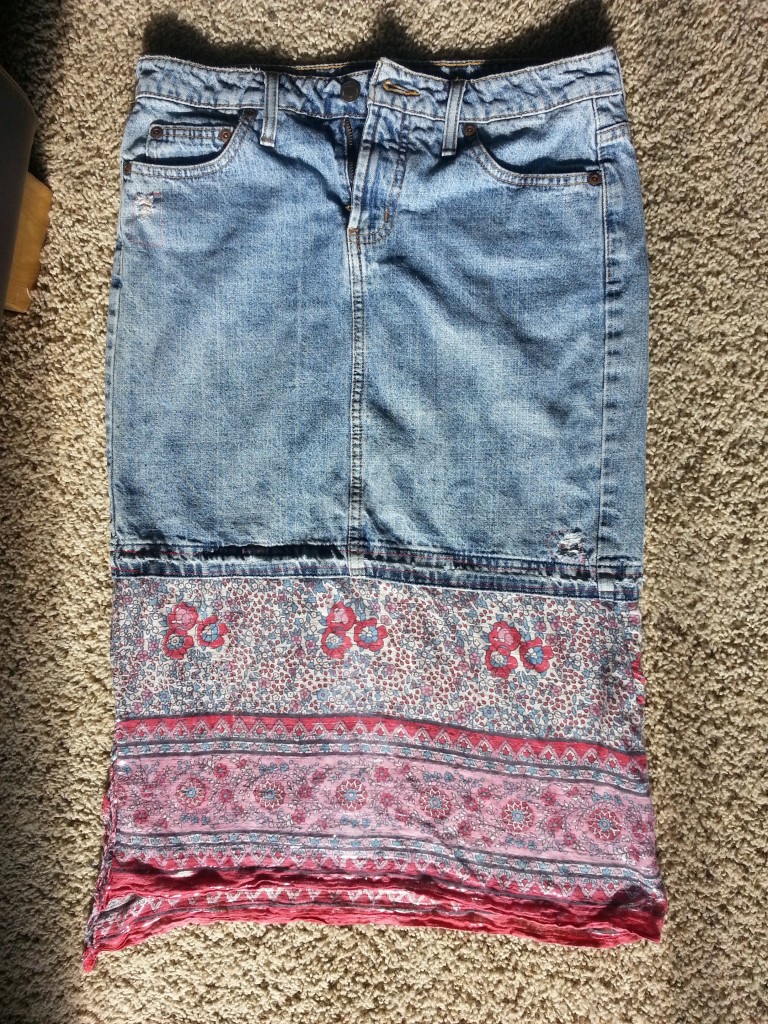 Upcycled denim skirt.