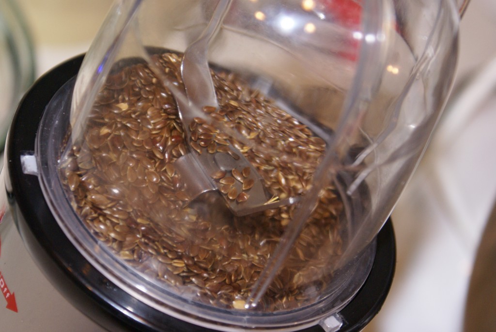 Flax seeds about to get ground into flax meal.