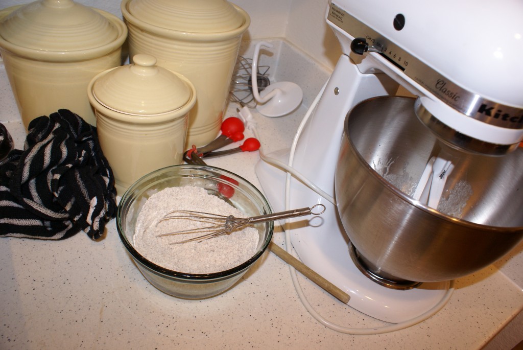 Whisk together dry flour, salt and baking soda. Cream butter, sugar, vanilla and egg.
