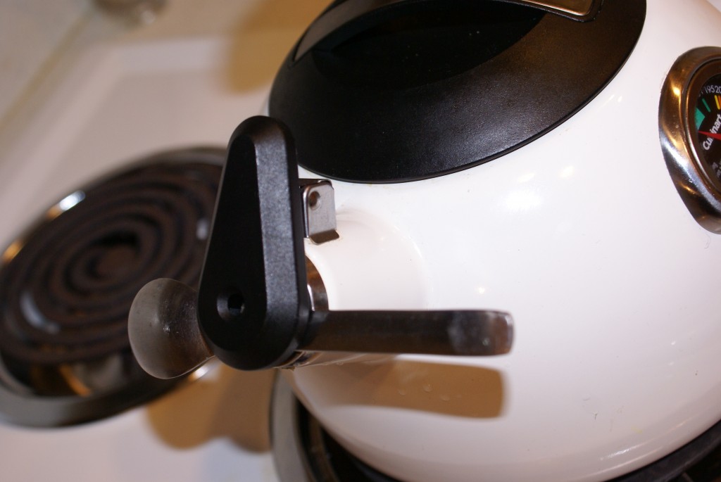 Close the kettle spout lid and the rings and utensil should stay in place - now you can boil the water and let your rings steam clean.