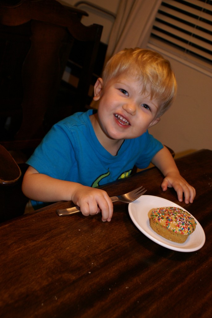 Arlo enjoys his heart cake.