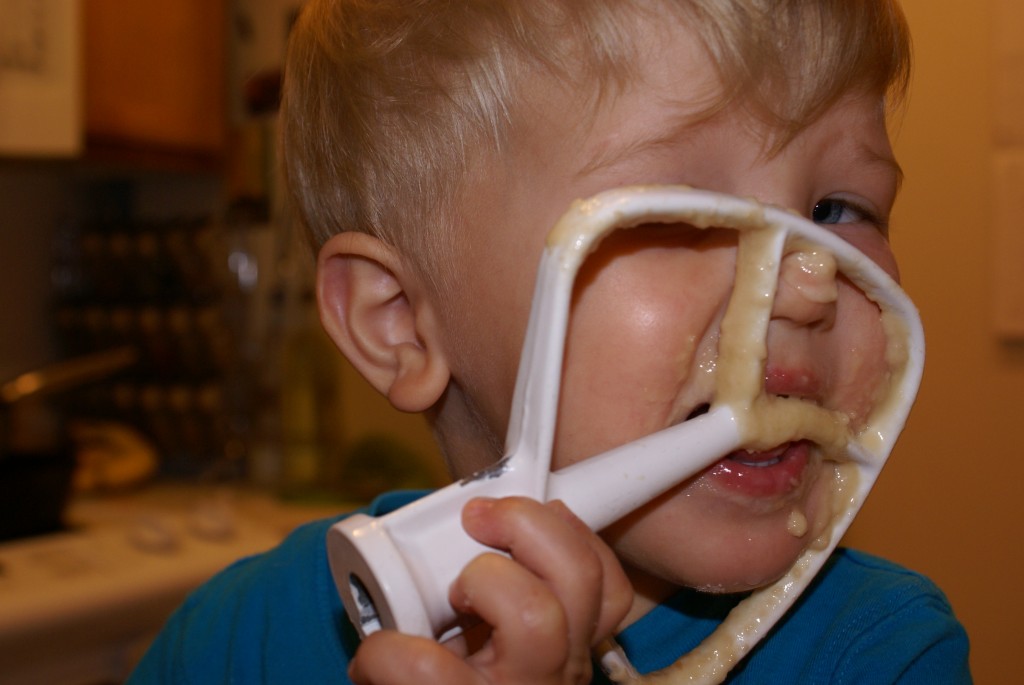 Arlo is serious about getting every last bit of batter off the beater.
