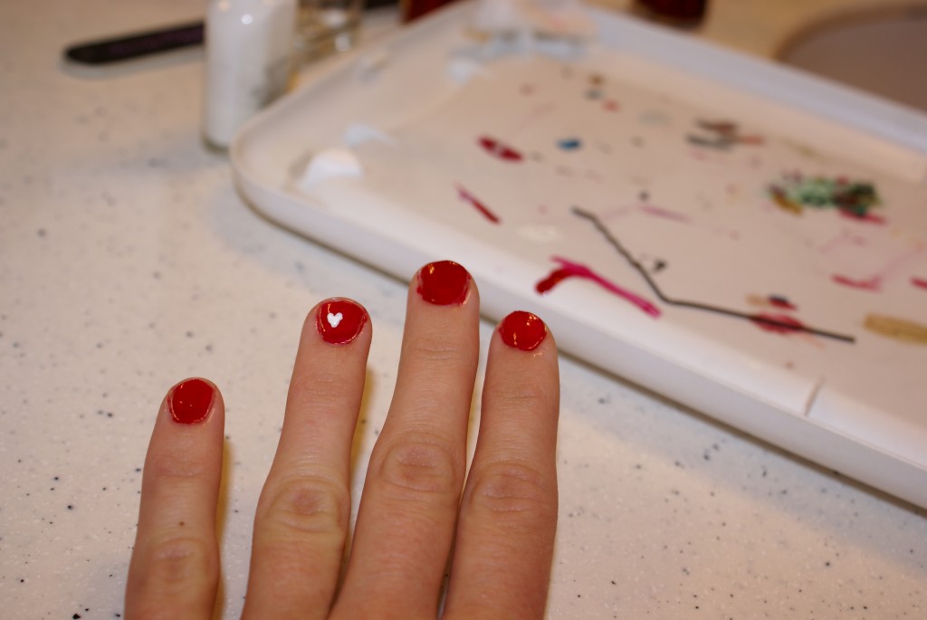 Valentine's Day heart nail art Valentine's Day heart nail art - still messy.