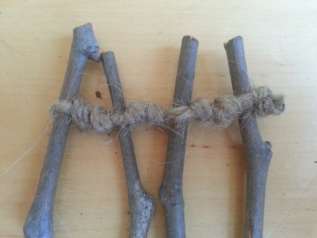 Sticks tied together with jute. Sticks tied together with jute.