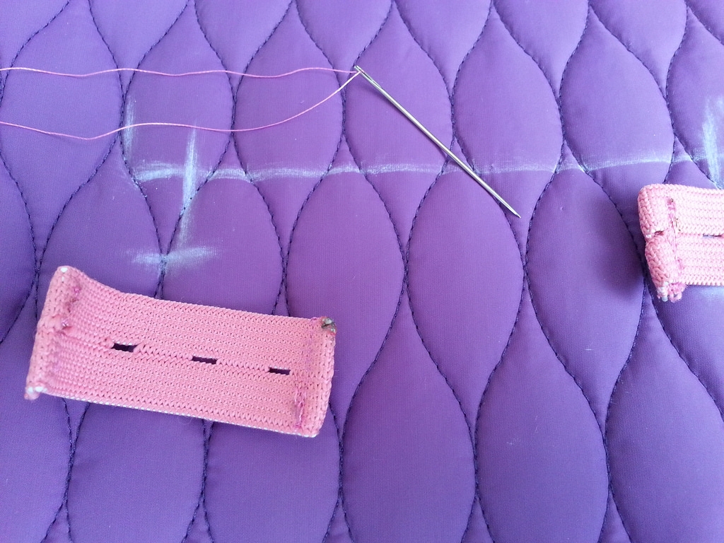 I burned the edges of the elastic with a lighter to prevent fraying.