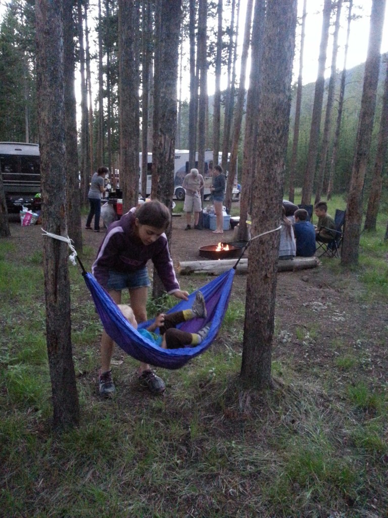 Arlo chilling in the hammock with his Auntie Gretchen at our Yellowstone campsite.