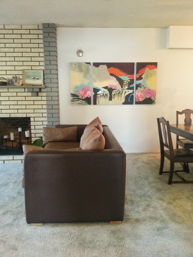 Here's the painting in situ - plus a sneak peek of our new couch cushions!